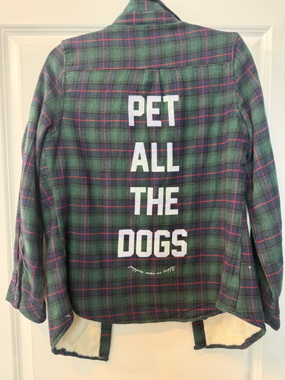 ‘Puppies Make Me Happy’ Women’s Cozy plaid fleece– "Pet All The Dogs"